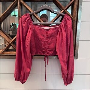 Vestique Pinkish Red Puff Sleeve Crop Top